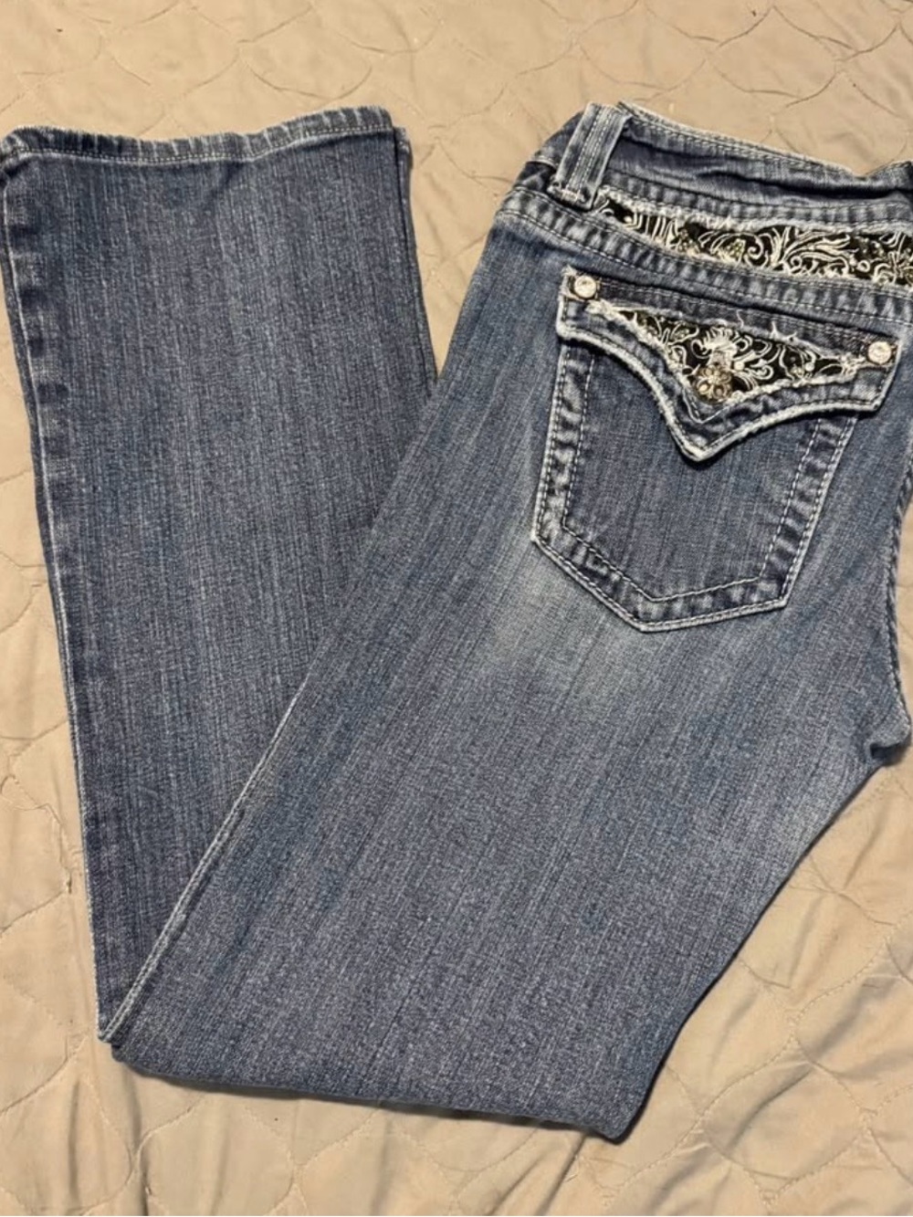 Miss Me Medium Blue Bootcut Jeans with Embellished Pockets
